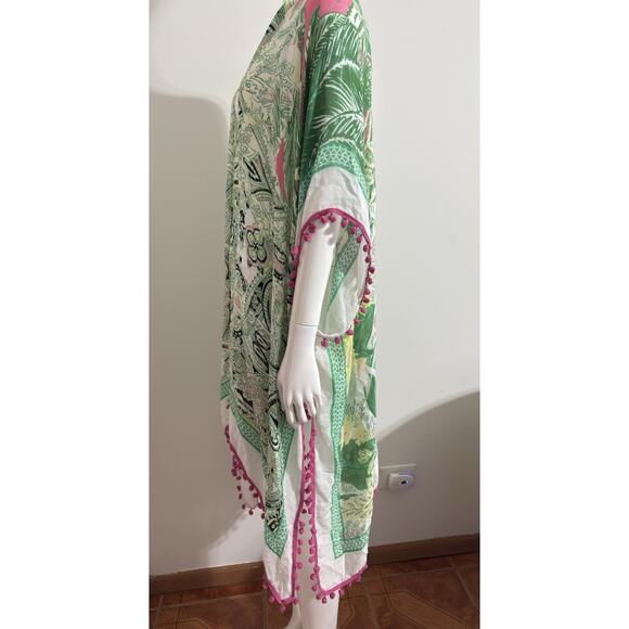 Shiraleah Women’s Floral Viscose Beach Cover-Up with Pom-Pom Trim - Picture 7 of 14